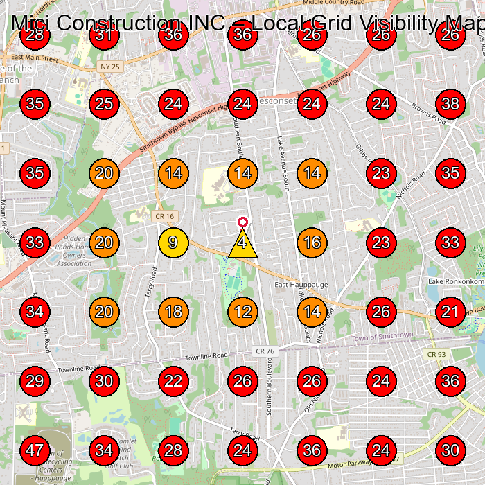Mici Construction INC GeoGrid visibility map for Roofing Contractor in Setauket- East Setauket